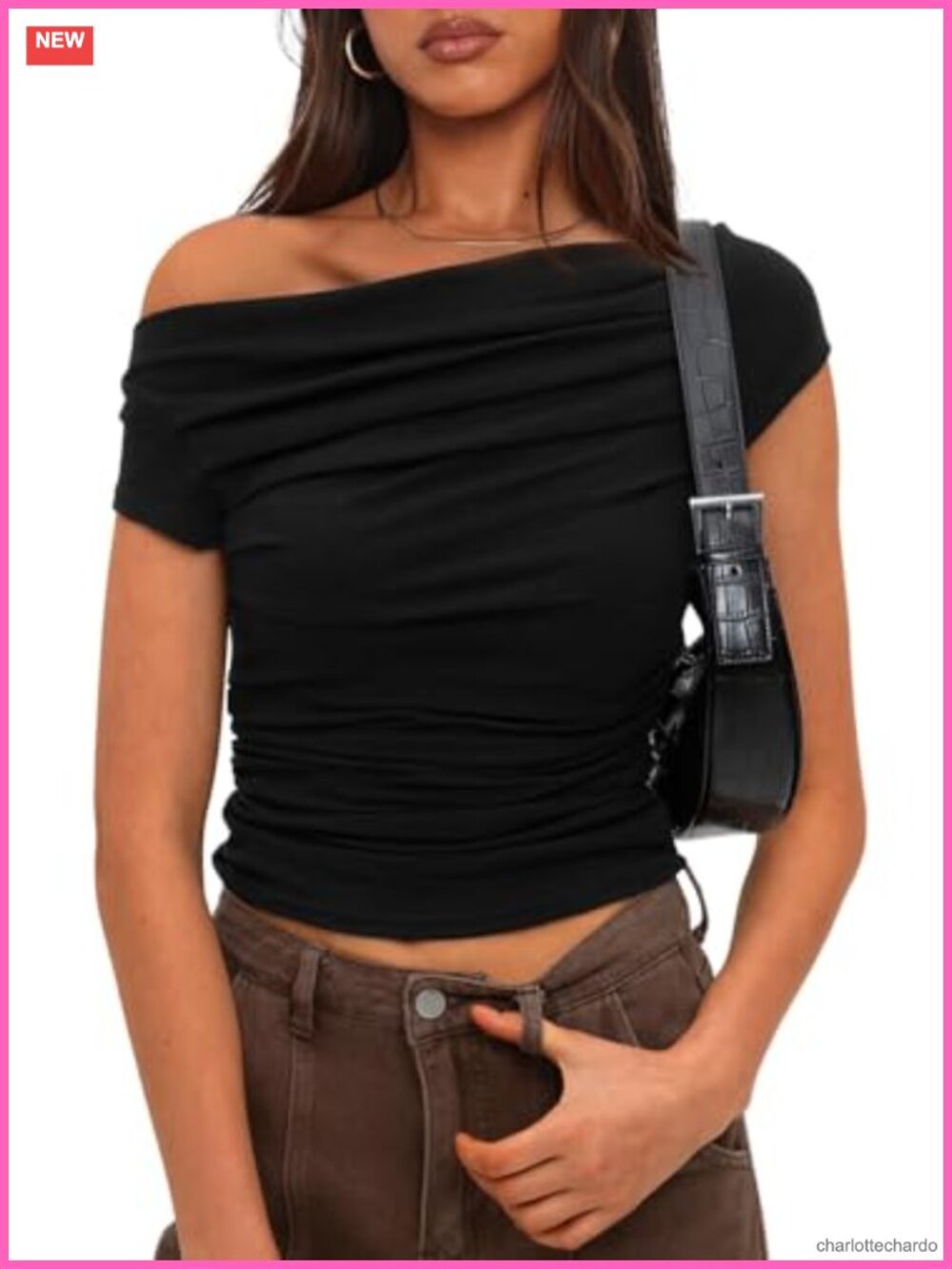 Womens Off Shoulder Ruched Boat Neck Crop Top Slim Fit Y2K Going Out Shirt